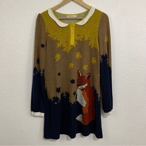 Just Funky Fall Fox in Leaves Long Sleeve Sweater Dress Size S